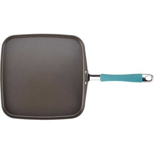  Rachael Ray Cucina Hard Anodized Nonstick Griddle Pan/Flat Grill, 11 Inch, Gray with Agave Blue Handle