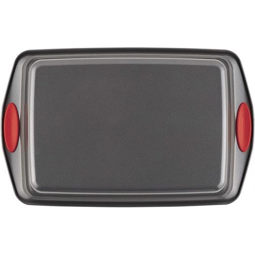  Rachael Ray Yum-o! Nonstick Baking Pan With Grips/ Nonstick Cake Pan with Grips, Rectangle - 9 Inch x 13 Inch, Gray with Red Grips