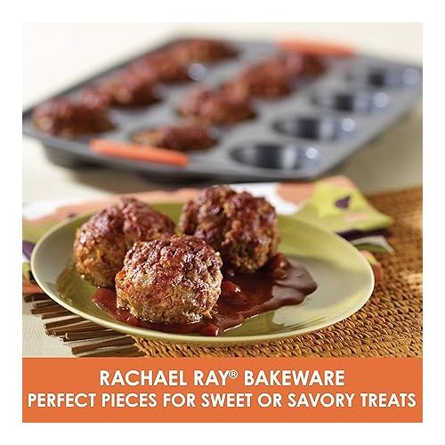  Rachael Ray Yum -o Nonstick Bakeware 12-Cup Muffin Tin With Grips / Nonstick 12-Cup Cupcake Tin With Grips - 12 Cup, Gray