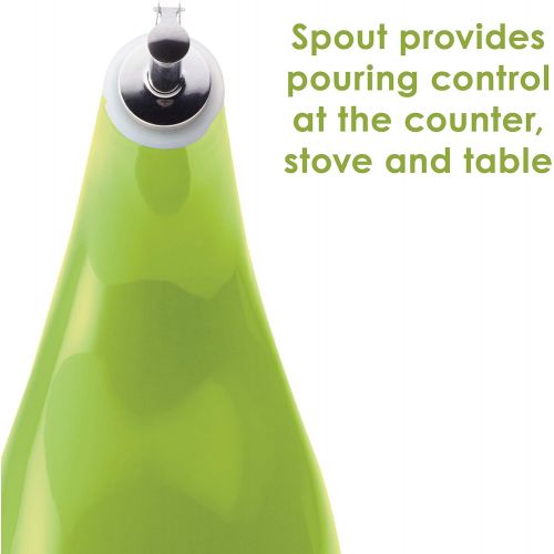  Rachael Ray Solid Glaze Ceramics EVOO Olive Oil Bottle Dispenser with Spout - 24 Ounce, Green