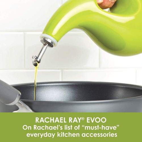  Rachael Ray Solid Glaze Ceramics EVOO Olive Oil Bottle Dispenser with Spout - 24 Ounce, Green