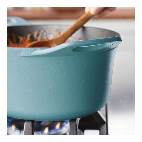  Rachael Ray NITRO Cast Iron Dutch Oven, 6.5 Quart, Agave Blue