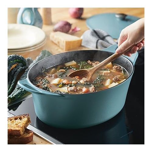  Rachael Ray NITRO Cast Iron Dutch Oven, 6.5 Quart, Agave Blue