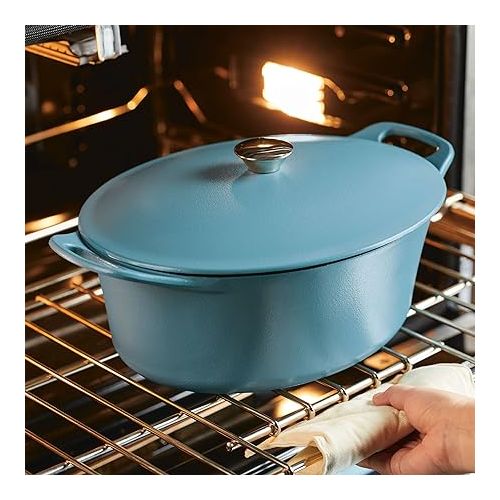  Rachael Ray NITRO Cast Iron Dutch Oven, 6.5 Quart, Agave Blue