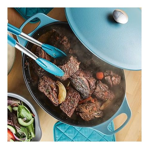  Rachael Ray NITRO Cast Iron Dutch Oven, 6.5 Quart, Agave Blue