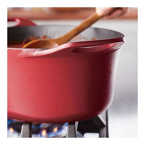  Rachael Ray NITRO Cast Iron Dutch Oven, 6.5 Quart, Red