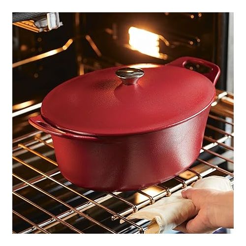  Rachael Ray NITRO Cast Iron Dutch Oven, 6.5 Quart, Red