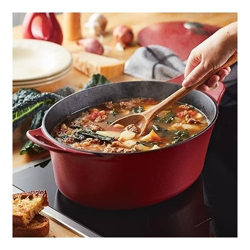  Rachael Ray NITRO Cast Iron Dutch Oven, 6.5 Quart, Red