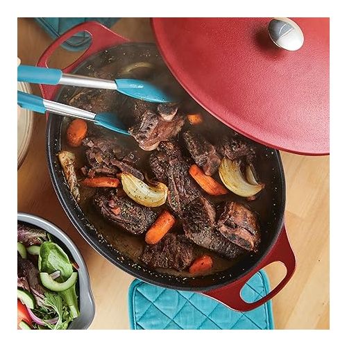  Rachael Ray NITRO Cast Iron Dutch Oven, 6.5 Quart, Red