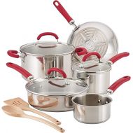 Rachael Ray Create Delicious Stainless Steel Cookware Set, 10-Piece Pots and Pans Set, Stainless Steel with Red Handles