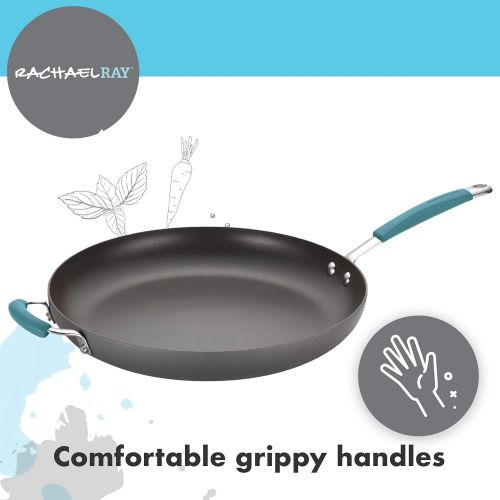  [아마존베스트]Rachael Ray 87642 Cucina Nonstick Fry Pan/Hard Anodized Skillet with Helper Handle, 14-Inch, Agave Blue