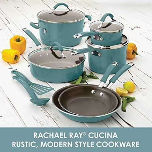  [아마존베스트]Rachael Ray 16344 Cucina Nonstick Cookware Pots and Pans Set, 12 Piece, Agave Blue