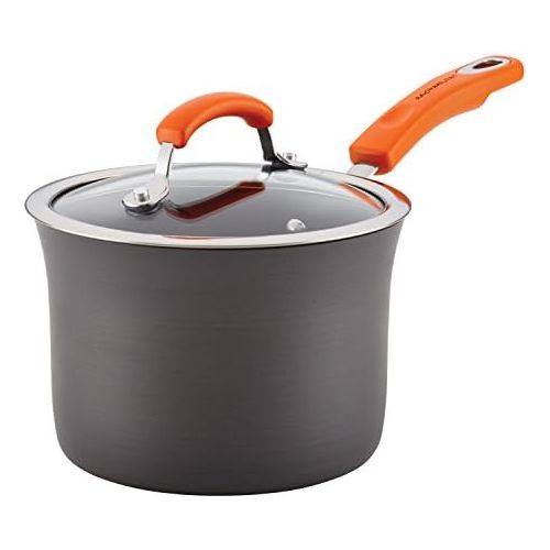  [아마존베스트]Rachael Ray 87610 Brights Hard Anodized Nonstick Sauce Pan/Saucepan with Lid, 3 Quart, Gray