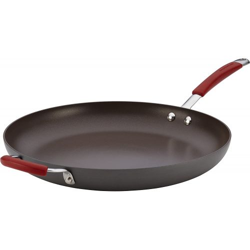  [아마존베스트]Rachael Ray Cucina Hard-Anodized Nonstick Skillet with Helper Handle, 14-Inch, Gray/Cranberry Red - 87631