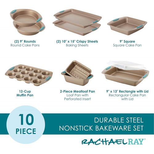  [아마존 핫딜]  [아마존핫딜]Rachael Ray Backformen-Set, Stahl 10 Piece Agave Blue