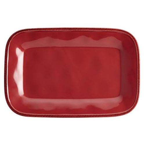  Rachael Ray Cucina Dinnerware 8-Inch x 12-Inch Stoneware Rectangular Platter, Cranberry Red -