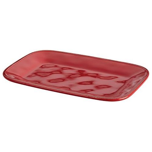  Rachael Ray Cucina Dinnerware 8-Inch x 12-Inch Stoneware Rectangular Platter, Cranberry Red -