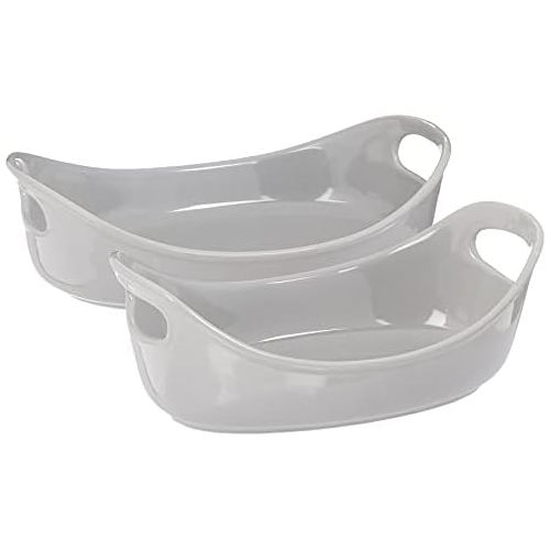  Rachael Ray Ceramics Bubble and Brown Oval Baker Set, 2-Piece, Light Sea Salt Gray -