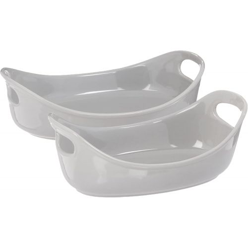  Rachael Ray Ceramics Bubble and Brown Oval Baker Set, 2-Piece, Light Sea Salt Gray -