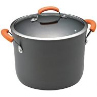 Rachael Ray Brights Hard Anodized Nonstick Stock Pot/Stockpot with Lid, 10 Quart, Gray with Orange Handles