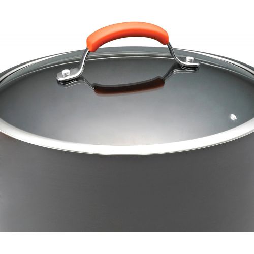  Rachael Ray Brights Hard Anodized Nonstick Stock Pot/Stockpot with Lid, 10 Quart, Gray with Orange Handles