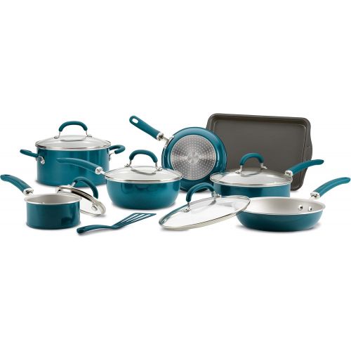  Rachael Ray Create Delicious Nonstick Cookware Pots and Pans Set, 13 Piece, Teal Shimmer