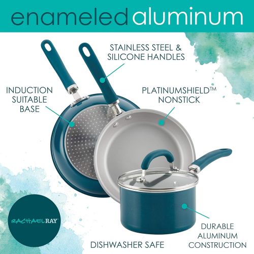  Rachael Ray Create Delicious Nonstick Cookware Pots and Pans Set, 13 Piece, Teal Shimmer