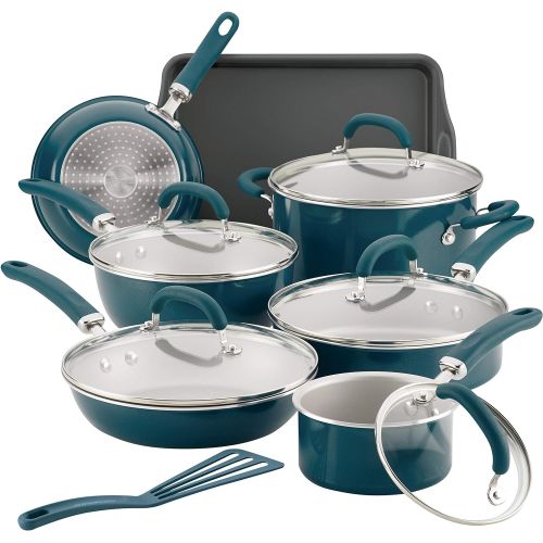  Rachael Ray Create Delicious Nonstick Cookware Pots and Pans Set, 13 Piece, Teal Shimmer