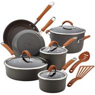 Rachael Ray Cucina Dishwasher Safe Hard Anodized Nonstick Cookware Pots and Pans Set, 12 Piece, Gray with Orange Handles