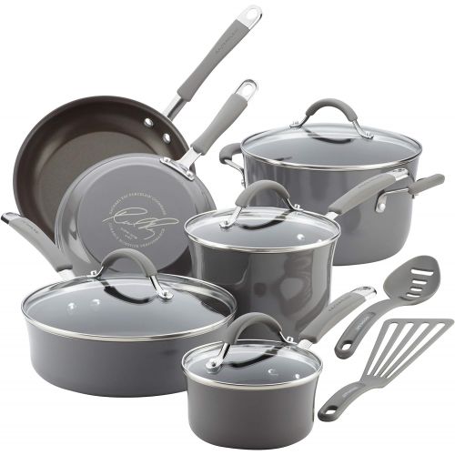  Rachael Ray - 16802 Rachael Ray Cucina Nonstick Cookware Pots and Pans Set, 12 Piece, Sea Salt Gray