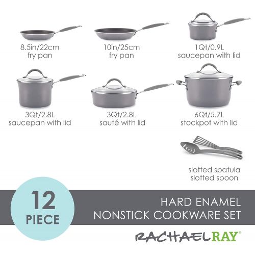  Rachael Ray - 16802 Rachael Ray Cucina Nonstick Cookware Pots and Pans Set, 12 Piece, Sea Salt Gray