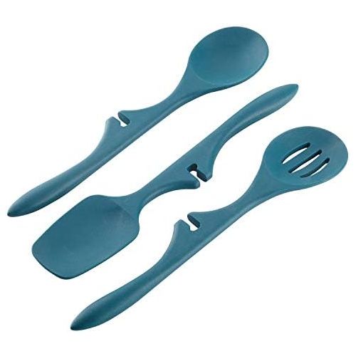  Rachael Ray Kitchen Tools and Gadgets Nonstick Utensils/Lazy Spoonula, Solid and Slotted Spoon, 3 Piece, Marine Blue: Kitchen & Dining