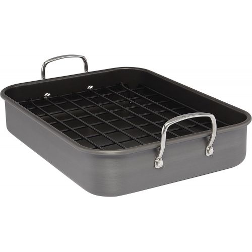  Rachael Ray 87657 Brights Hard Anodized Nonstick Roaster / Roasting Pan with Rack - 16 Inch x 12 Inch, Gray: Kitchen & Dining