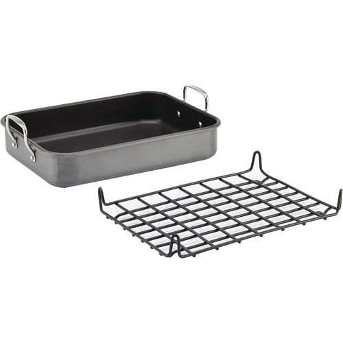  Rachael Ray 87657 Brights Hard Anodized Nonstick Roaster / Roasting Pan with Rack - 16 Inch x 12 Inch, Gray: Kitchen & Dining