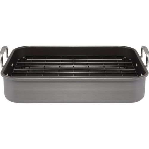  Rachael Ray 87657 Brights Hard Anodized Nonstick Roaster / Roasting Pan with Rack - 16 Inch x 12 Inch, Gray: Kitchen & Dining