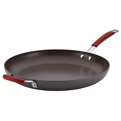  Rachael Ray 87631-T Cucina Hard Anodized Nonstick Skillet with Helper Handle, 14 Inch Frying Pan, Gray/Red: Kitchen & Dining