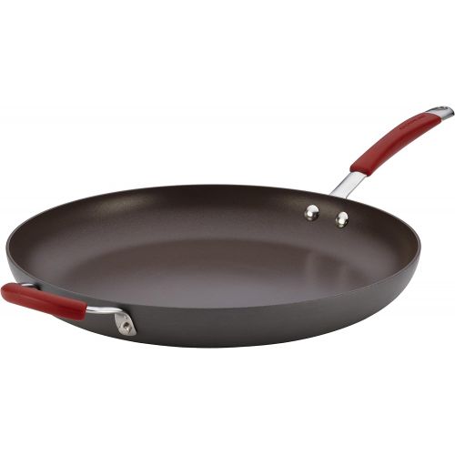  Rachael Ray 87631-T Cucina Hard Anodized Nonstick Skillet with Helper Handle, 14 Inch Frying Pan, Gray/Red: Kitchen & Dining