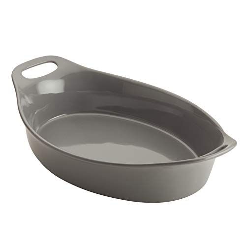  Rachael Ray Solid Glaze Ceramics Bakeware / Baking Pan, Oval - 2.5 Quart, Gray: Kitchen & Dining