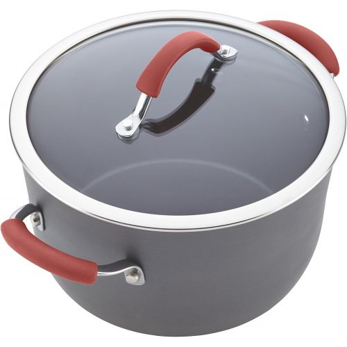  Rachael Ray 87630 Cucina Hard Anodized Nonstick Cookware Pots and Pans Set, 12 Piece, Gray with Red Handles: Kitchen & Dining