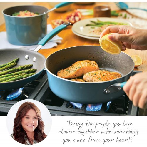  Rachael Ray Cucina Nonstick Cookware Pots and Pans Set, 12 Piece, Agave Blue