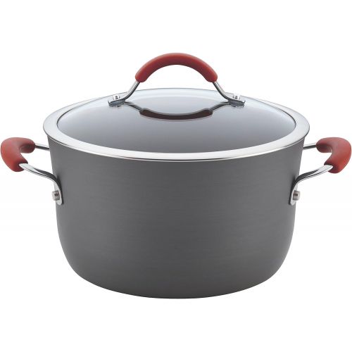  Rachael Ray - 87630 Rachael Ray Cucina Hard Anodized Nonstick Cookware Pots and Pans Set, 12 Piece, Gray with Red Handles