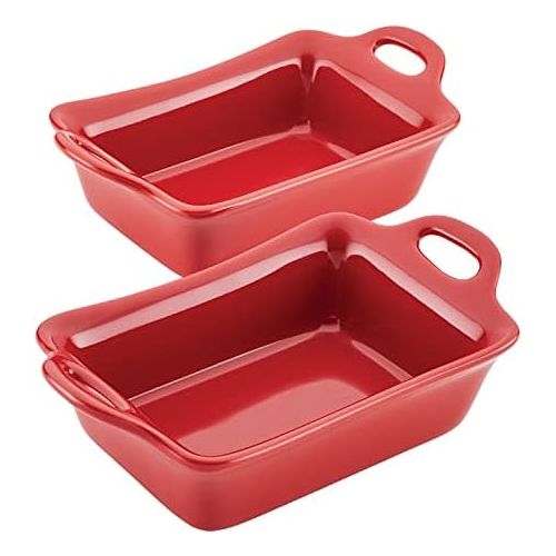  Rachael Ray Solid Glaze Ceramics Au Gratin Bakeware/Baker Set, Rectangular, 2 Piece, Red