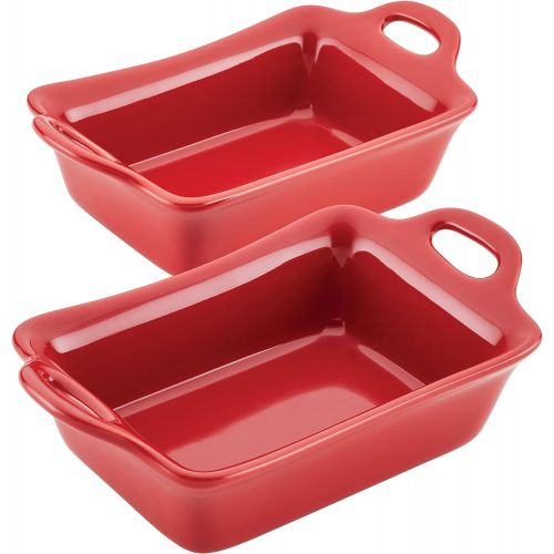  Rachael Ray Solid Glaze Ceramics Au Gratin Bakeware/Baker Set, Rectangular, 2 Piece, Red