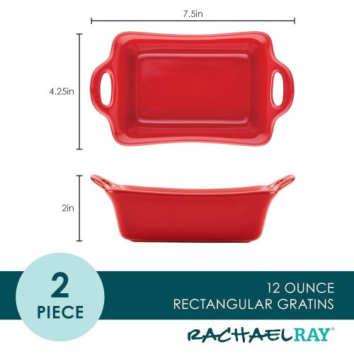  Rachael Ray Solid Glaze Ceramics Au Gratin Bakeware/Baker Set, Rectangular, 2 Piece, Red