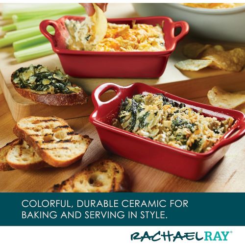  Rachael Ray Solid Glaze Ceramics Au Gratin Bakeware/Baker Set, Rectangular, 2 Piece, Red