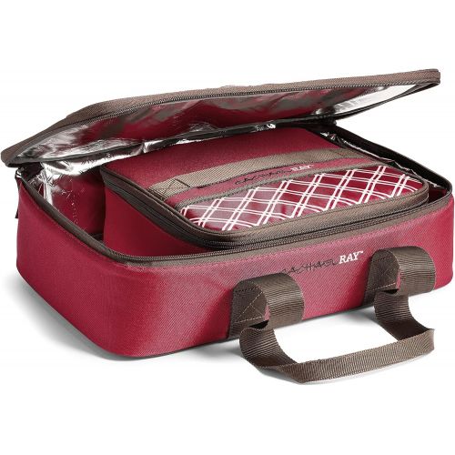  Rachael Ray Lasagna Lugger Combo, Reusable Insulated Casserole Carrier, Perfect for Lasagna Pan, Casserole Dish, Small Baking Dish & More, Burgandy