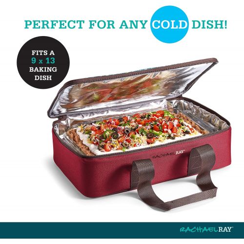  Rachael Ray Lasagna Lugger Combo, Reusable Insulated Casserole Carrier, Perfect for Lasagna Pan, Casserole Dish, Small Baking Dish & More, Burgandy