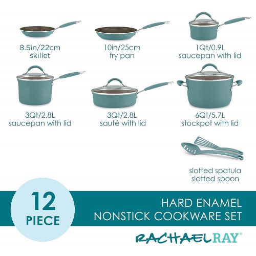  Rachael Ray Cucina Nonstick Cookware Pots and Pans Set, 12 Piece, Agave Blue