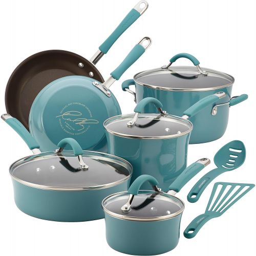  Rachael Ray Cucina Nonstick Cookware Pots and Pans Set, 12 Piece, Agave Blue