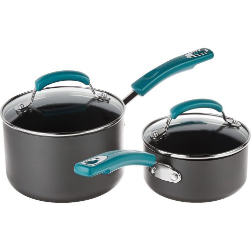  Rachael Ray Classic Brights Hard Anodized Nonstick Cookware Pots and Pans Set, 15 Piece - Agave Blue